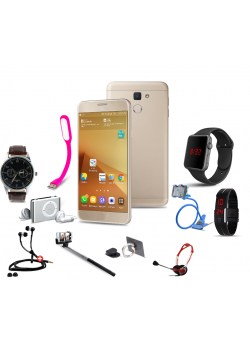 Lucky 11 In 1 Bundle Offer, H-mobile J5 Prime, Portable USB LED Lamp, Zipper Stereo Wired Earphones, Ring Holder, Headphone, Mobile holder, Macra watch, Yazol watch, Selfie stick, Mp3 player, Led band watch